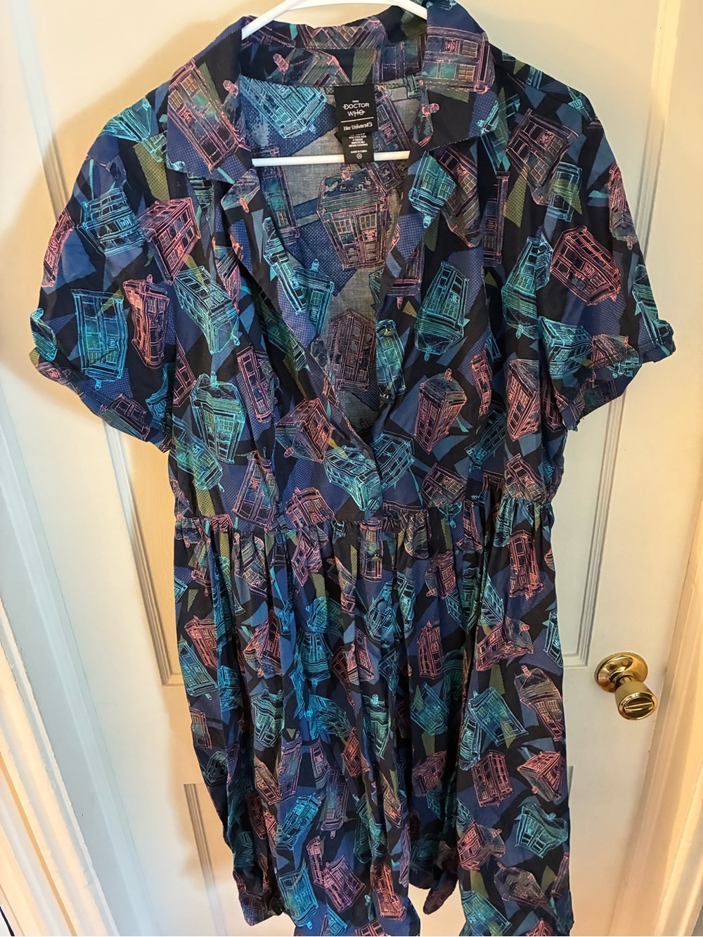 Her Universe Navy Midi Dress with Multicolor TARDIS Print
